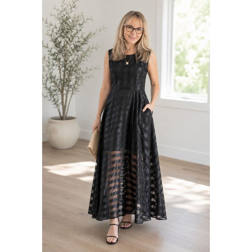 Ketty More Windowpane Black Maxi Dress | Emo | Halloween | Goth